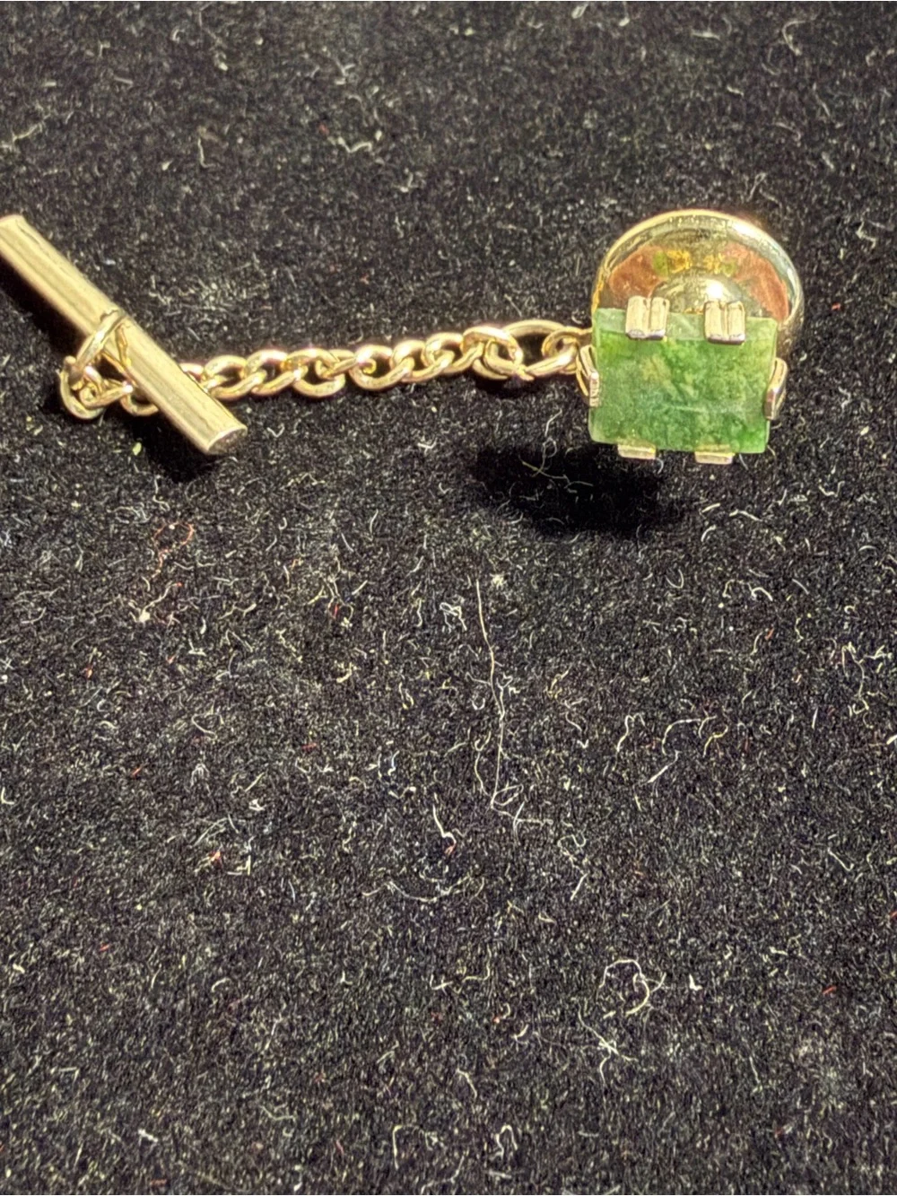 Sterling Silver,Gold Tone Jade Stone Tie Tack Set (2)